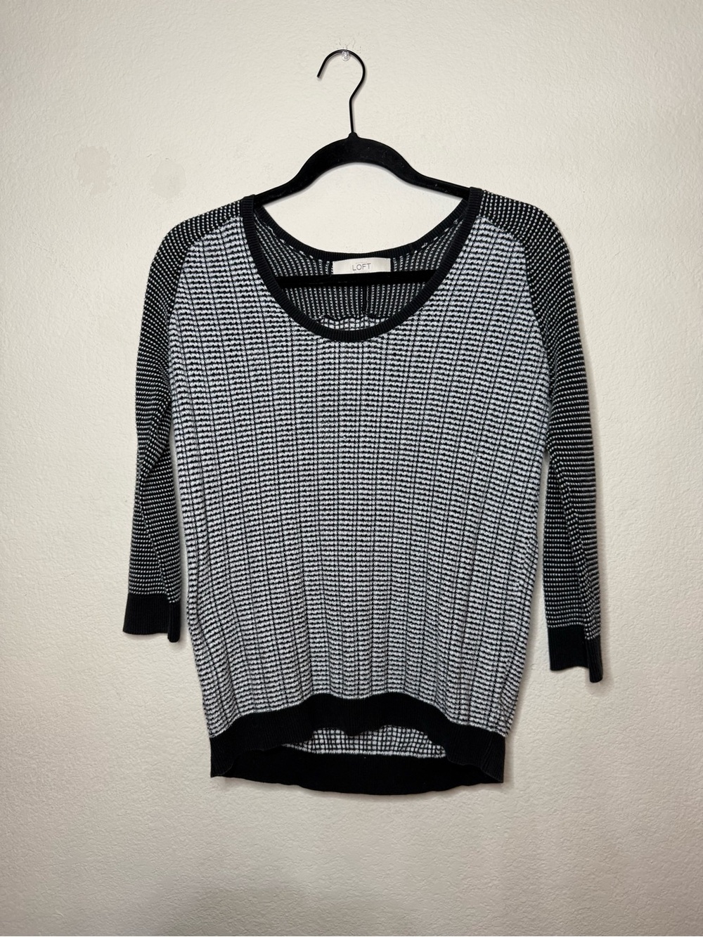 LOFT Black & White Patterned Crew Neck Sweater